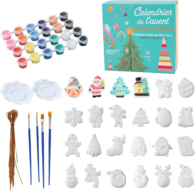 GloomGlo 24pcs Plaster DIY Paint Christmas Tree Craft Kit for Kids Non-Toxic Paint & Brushes | Christmas Holiday Craft Supplies(Christmas 2)