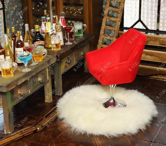 iLAND Dollhouse Furniture and Accessories Set, Miniature Swivel Chair & Carpet Modern for Dollhouse Livingroom (Red)