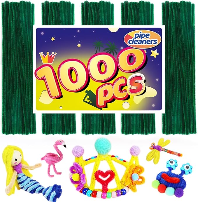 Pipe Cleaners, Pipe Cleaners Craft, Arts and Crafts, Crafts, Craft Supplies, Art Supplies (1000 Dark Green Pipe Cleaners)…