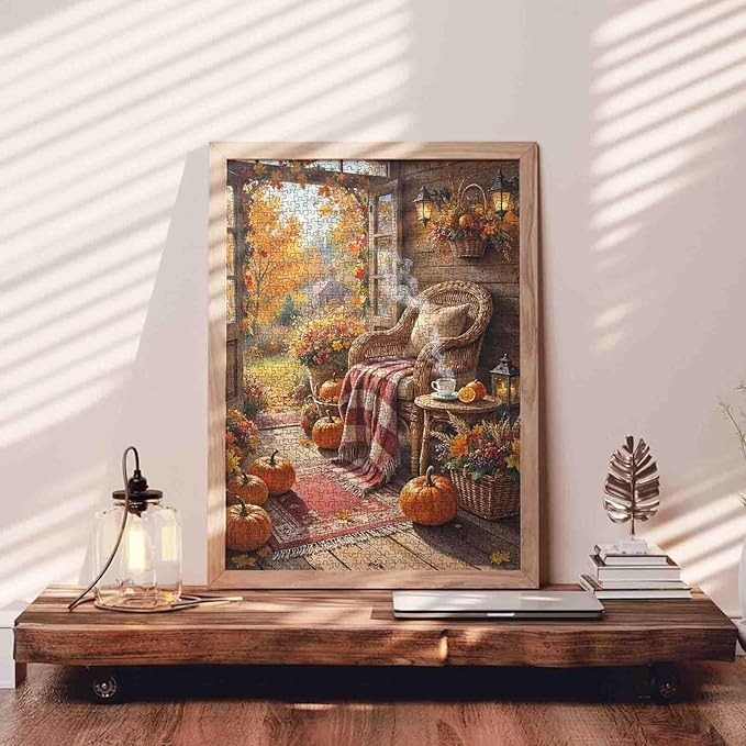 Fall Jigsaw Puzzle Adults 1000 Pieces Farmhouse Rustic Country Puzzles Thanksgiving Autumn Leaves Puzzle Pumpkin Puzzle Challenging for Adults Home Decor Gifts for Friends and Family Travel Toys