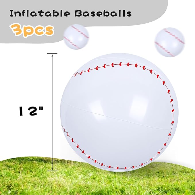 LovesTown 3Pack Inflatable Baseball, 12Inch Beach Balls for Party Favors Summer Swimming Pool Game