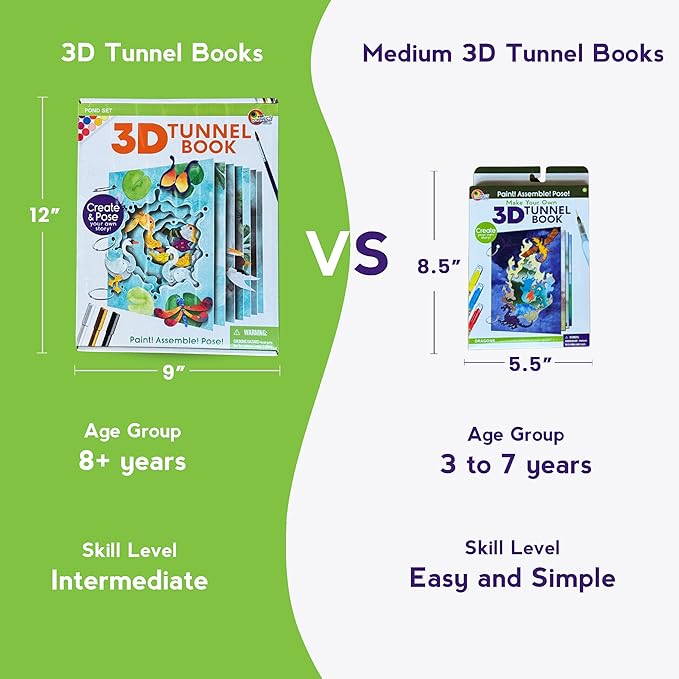 EyeConnect Crafts Make Your OWN 3D Tunnel Book - Dinosaurs | Medium Size DIY Book Art & Craft Kit | Build, Paint & Draw Your Own Book with Mini Animals | Award-Winning STEAM Stationary Set | Ages 3+