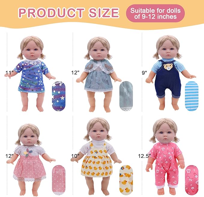 Girl Doll Clothes and Accessories - 6 Sets for 11 Inch Dolls, Alive-Baby Princess Dress, Gown, Pajamas, Cute Baby Outfits Christmas Birthday Gift Little Girls