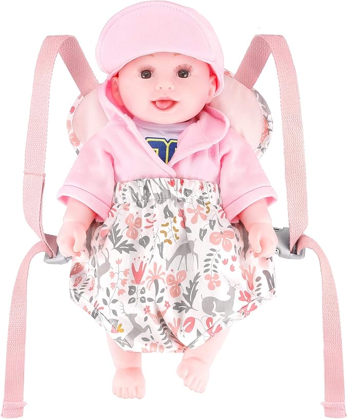 GAGAKU Baby Doll Carrier, Baby Doll Accessories up to 18-inch Dolls, Reborn Baby Dolls Carrier for Little Girls – Pink (Reindeer)