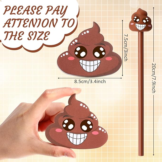 24 Pcs Funny Farting Poop Pencil with Eraser Topper and Poop Sticky Notes Christmas Gag Gifts for Coworkers Office School Xmas Presents