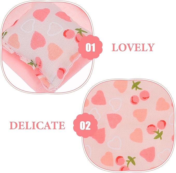Pink Dollhouse Bedding Set 1:12 Scale Miniature Bedroom Accessories - Includes 1 Quilt, 1 Bed Sheet, 3 Pillows - Soft Fabric Doll House Furniture Accessories for Role-Playing and Mini Decor