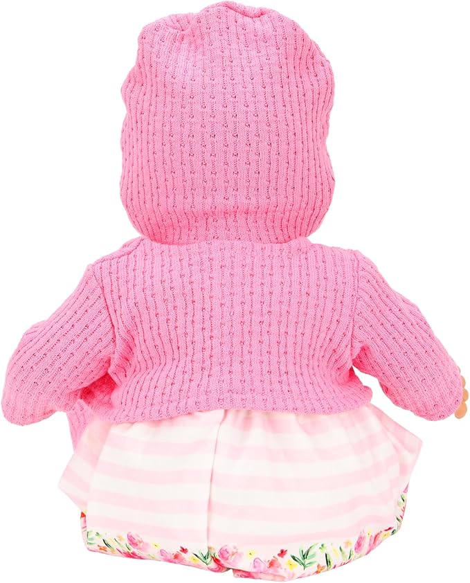 4 Sets Baby Doll Dress Knitted Hat Outfit Dolls Accessories with Baby Doll Socks for 14 Inch to 17 Inch Dolls (Pink and Flowers Style)