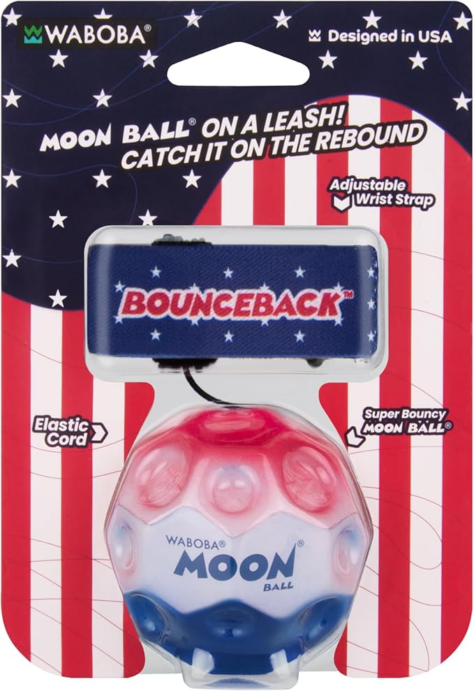 Waboba Bounceback Returning Stars and Stripes Hyper Bouncy Balls, Extreme Bounce and Fun, Super High Bouncing Ball for Active Play and Outdoor Games