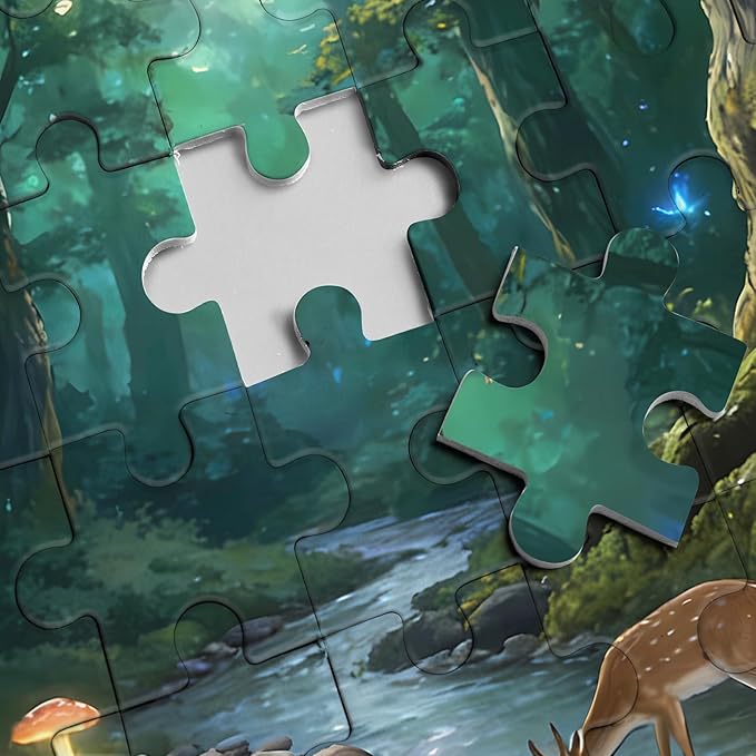 Magic Forest Landscape Puzzles for Adults 1000 Pieces Nature, Pretty Tree of Life Deer Art Jigsaw Puzzles, Fantasy Scenic Mushroom Plant Animal Challenging Puzzle