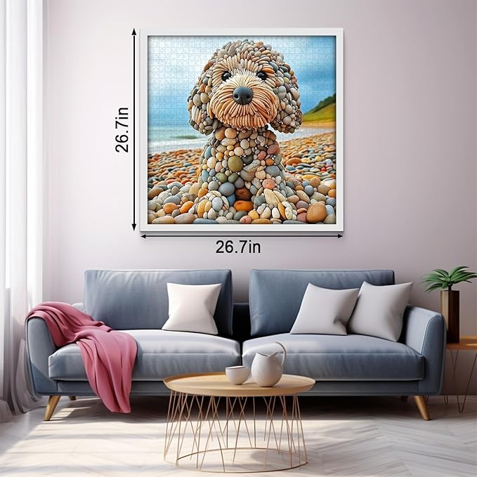 PICKFORU Funny Dog Jigsaw Puzzles 1000 Pieces for Adults, Summer Beach Guardian Dog Puzzle Cute, Interesting Seaside Stone Puppy Theme as Home Decor