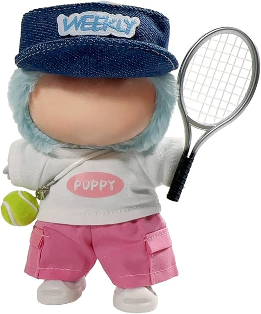 15cm/17cm Doll Sports Wear Outfits Gym Suitable for Labubu Clothes –Stylish Adorable Dolls Accessories for Dressing Up (No Doll Included) (E-Pink Tennis Suit 6-Piece Sets)