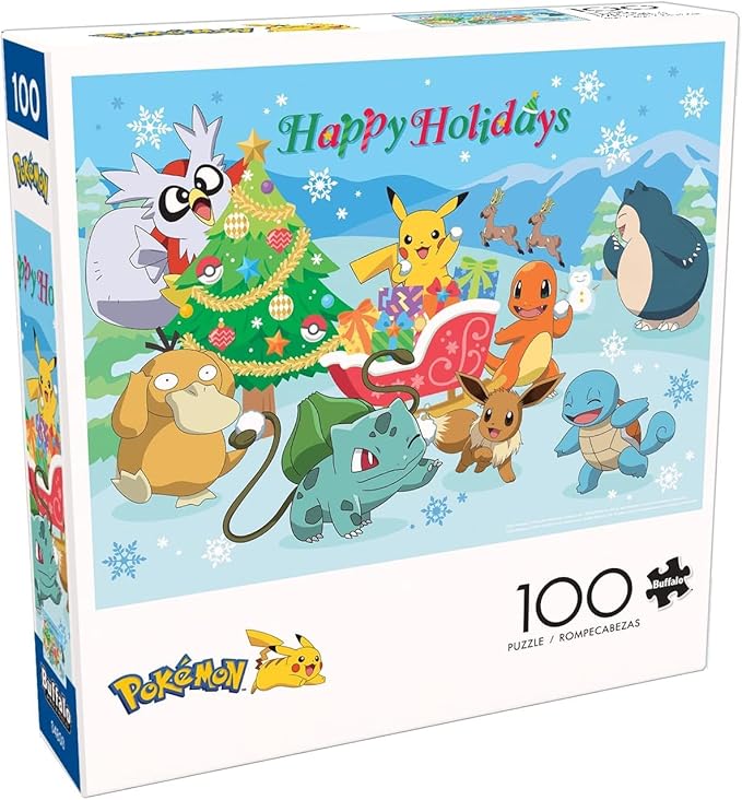Buffalo Games – Pokémon - Happy Holidays - 100 Piece Christmas Jigsaw Puzzle - Festive Holiday Puzzles for Families – Precision-Cut Pieces, Winter Artwork, and Hours of Relaxing Fun