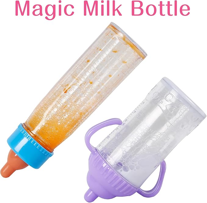 Vollence Magic Baby Doll Bottles,Magic Doll Disappearing Milk and Juice, Baby Doll Accessories Toys Baby Doll Feeding Set