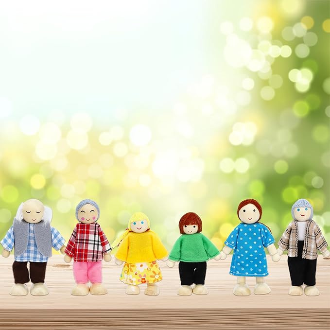 ONEST 23 Pieces Wooden Dollhouse Family Set Mini People Figures Sets Dollhouse Dolls Wooden Doll Family Pretend Play Figures Accessories for Pretend Doll House