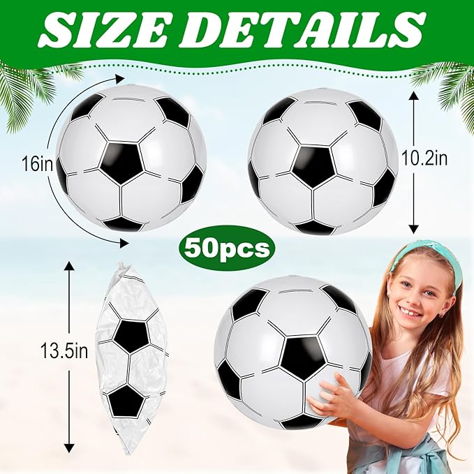 Mototo 50 Pack Inflatable Beach Balls 16 Inch Giant Blow up Inflatable Balls Bulk for Summer Swimming Pool Beach Game Goodie Bag Super Bowl Theme Sport Event Birthday Party Favor