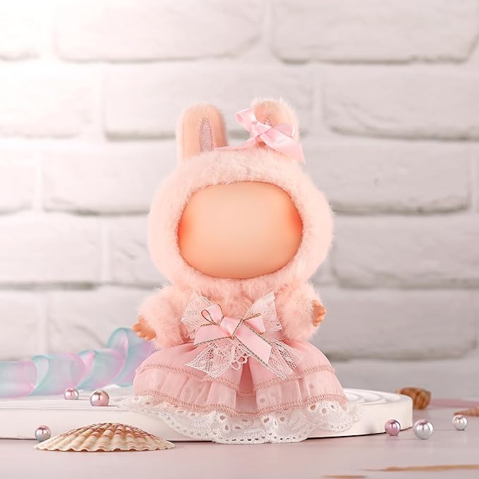 Doll Clothes for Labubu 17cm Have a Seat & Exciting Macaron & Big into Energy Series Dolls, Adorable Chic Dress Set for 17cm Dolls Accessories (Pink Skirt + Hairband)