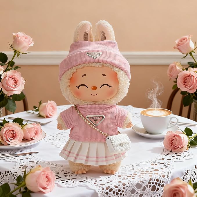 Doll Clothing Set (No Doll), Cute Cropped Straw Hat, Crossbody Bag, Dress, Suitable for 15-17cm Dolls, Outfit Accessory Set for Unique Styling (Pink-Pra)