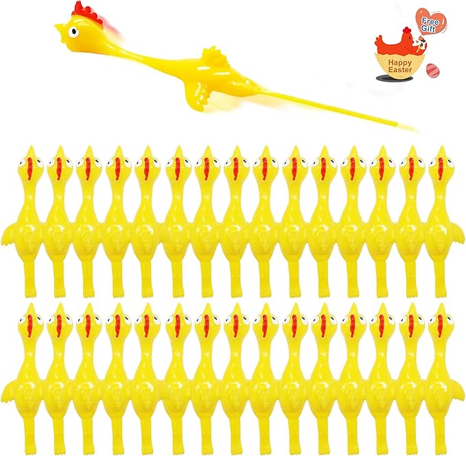 Slingshot Chicken Rubber Chicken Flick Chicken Flying Chicken Flingers Stress Gag Toys, Rubber Chicken Slingshot Funny Christmas Stuffers Easter Chicks Novelty Gifts for Kids (Yellow 30 Pcs)