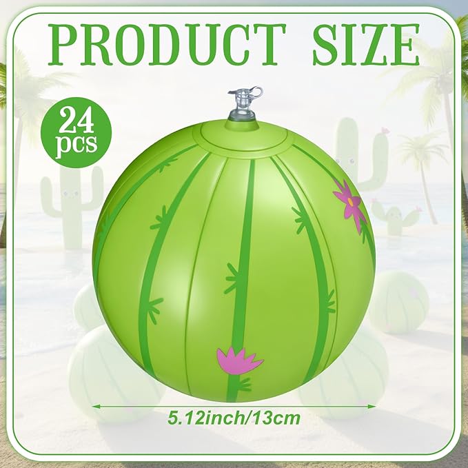 24 Pack Cactus Mini Beach Balls Bulk 5" Cactus Party Favors Inflatable Ball Mini Pool Balls Beach Pool Toy Small Beachball for Summer Hawaiian Game Water Birthday Ocean Cactuses Party Decor