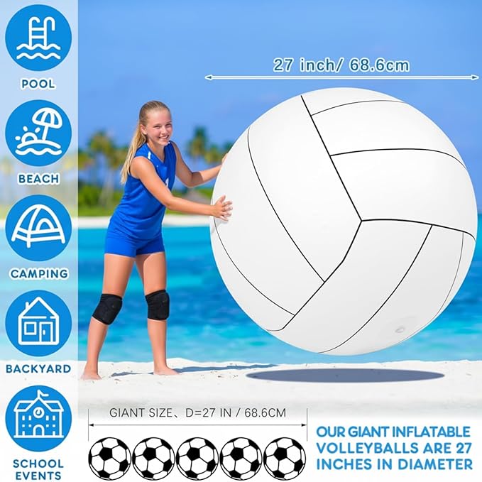 Libima 2 Pcs 27 Inch Giant Inflatable Volleyball Large Sports Ball Beach Summer Swimming Pool Accessories for Outdoor Party Activity Themed