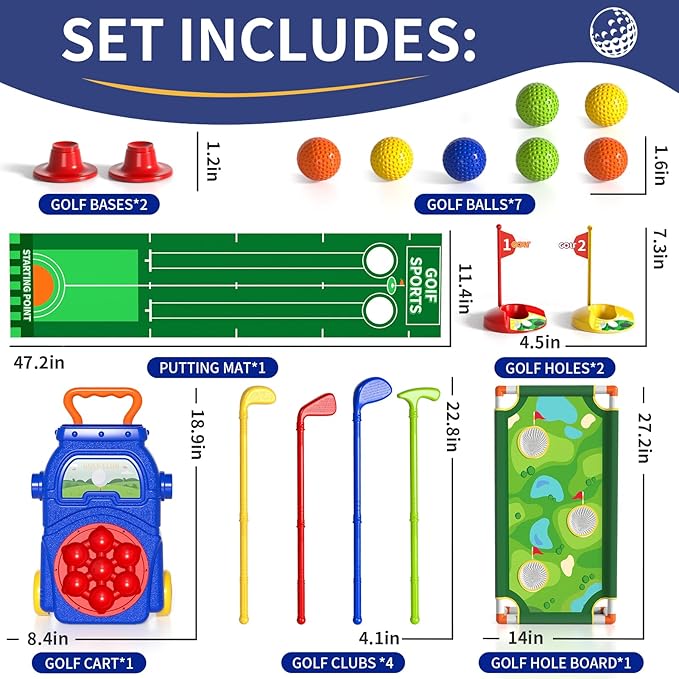 Toddler Golf Set Toys for Kids, Kids Toddler Golf Clubs with 7 Balls, Putting Mat & Golf Board, Toys Gifts for 3 4 5 6 Year Old Boys, Christmas Birthday Gifts for 3 4 5 6 Year Old Boy Kids