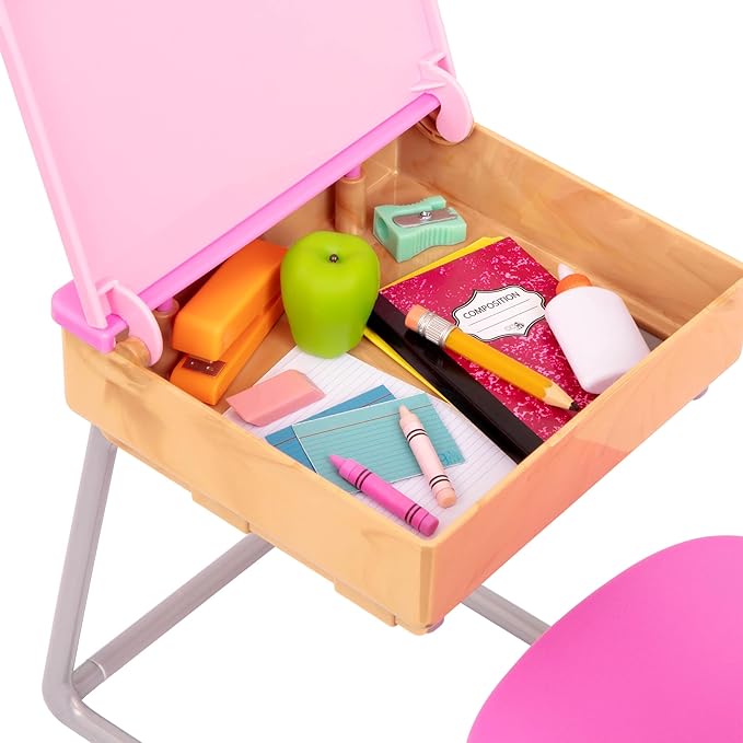 Our Generation - School Desk Set - Realistic Classroom Supplies - 18" Doll Accessories - Pretend Play for 3+ Years - Flying Colors