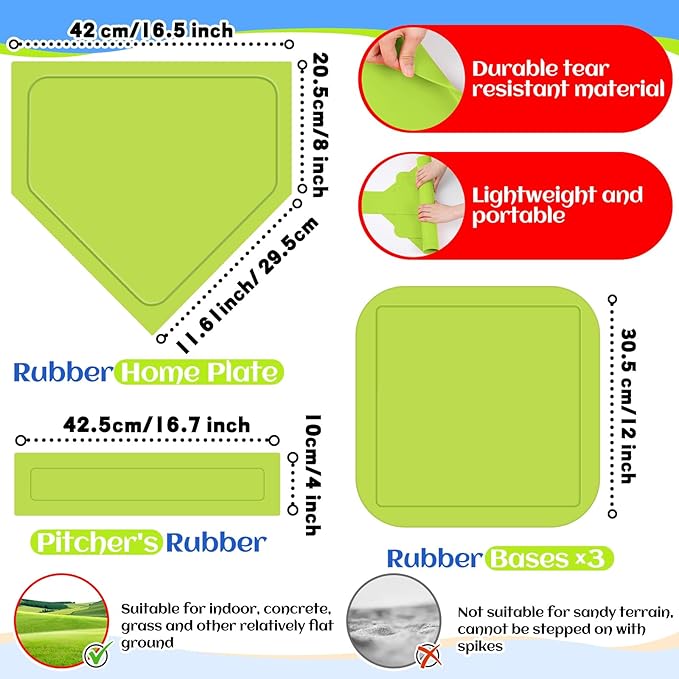 Hiboom 16 Pcs Sports Kickball Set Includes 10 Inches Playground Ball 5 Rubber Throw Down Bases Ball Pump 10 Foul Line Cones for Kids Adults Playground School Backyard Game Camps Picnic