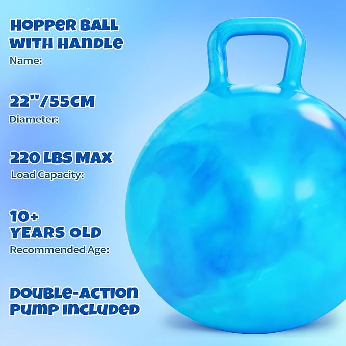 Hymaz 3 Pack Bouncy Ball with Handle, 22 inch Hopper Balls with Air Pump for Kids & Teens, Clouds Bounce Exercise Ball Hopping Toys for Boys Girls Birthday Gifts Holiday Activities Fun Races