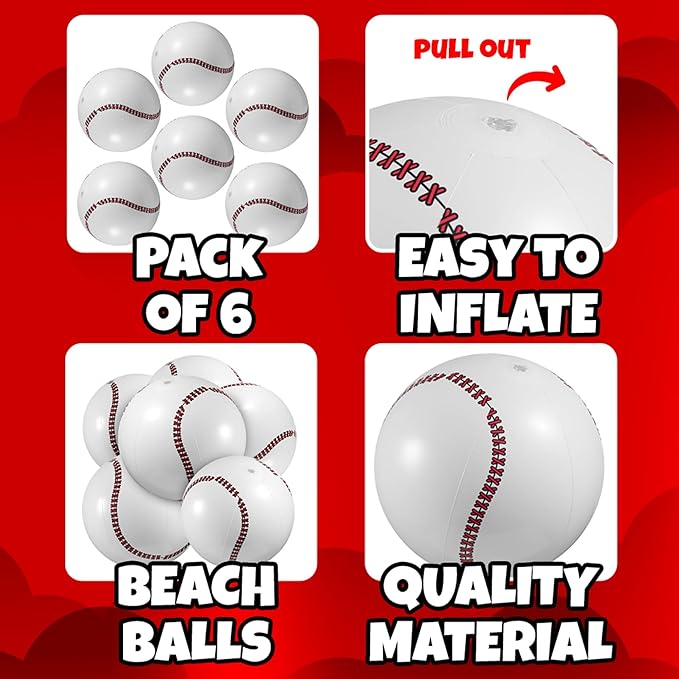 Inflatable Beach Balls (6 Pack) - 16-Inch Durable PVC Blow Up Beach Balls for Kids, Easy to Inflate, Summer Pool Float, Party Favors, Sports Theme Decorations, Giveaways & Outdoor Toys