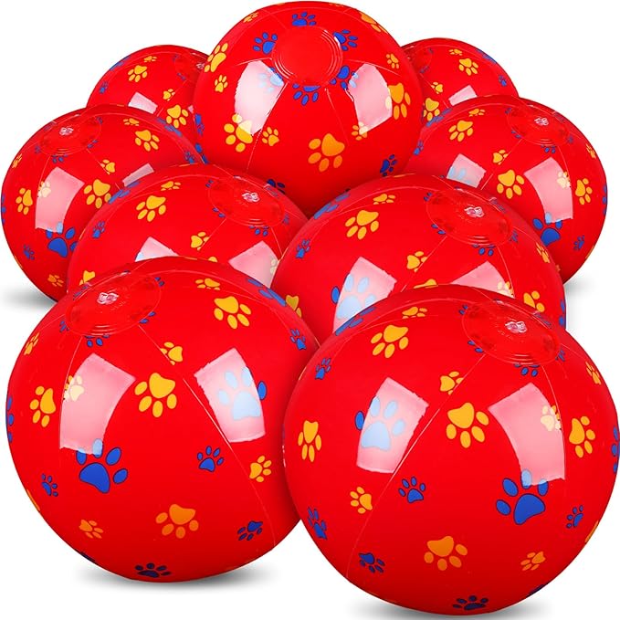 12 Pack Red Dog Paw Themed Beach Ball for Kids 7.87" Bulk for Summer Pool and Beach Game Gifts Red and Dog Birthday Party Supplies and End of the Year Class Party Decorations Favor