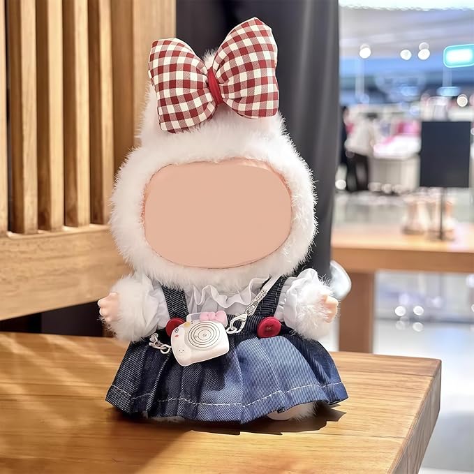 5 Set 17cm Doll Clothes, Clothes for Dolls Outfit, Accessories for 17cm Dolls Clothes T-Shirt + Bow Tie + Denim Skirt + Princess Shoes + Camera, No Doll Included (Cowgirl Set)