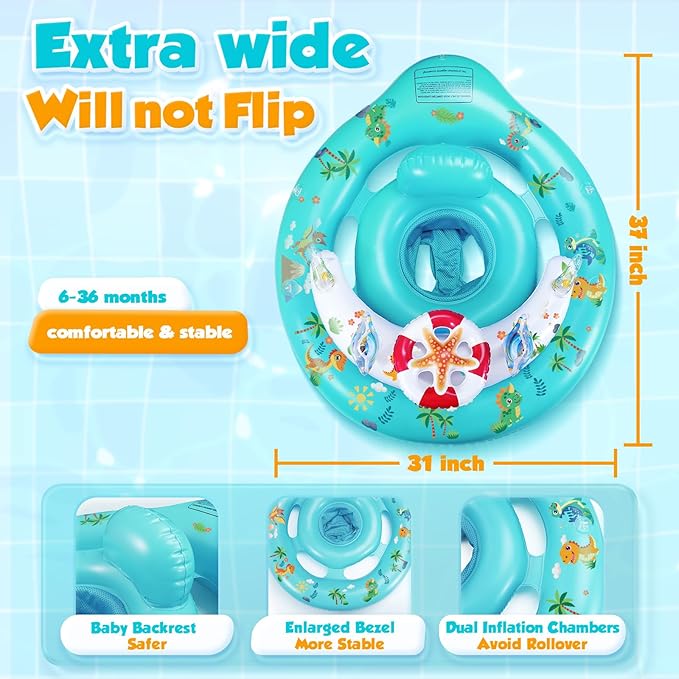 Baby Pool Float with Canopy UPF50+ Sun Protection, Inflatable Kids Pool Floats with Toy Play Console for Baby 6-36 Months, Infant Swimming Float with Adjustable Safety Seat for Boys Girls