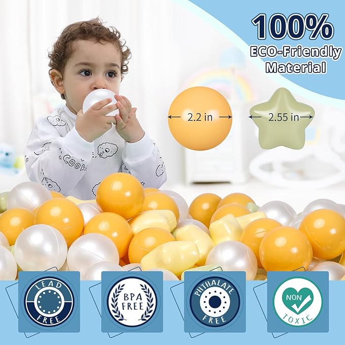 STARBOLO Star Ball Pit Balls for Toddlers- 100Pcs Crush Proof Plastic Toy Balls for Toddler Ball Pit, Ball Pit Play Tent, Baby Pool Water Toys, Kiddie Pool, Party Decoration, Photo Props.