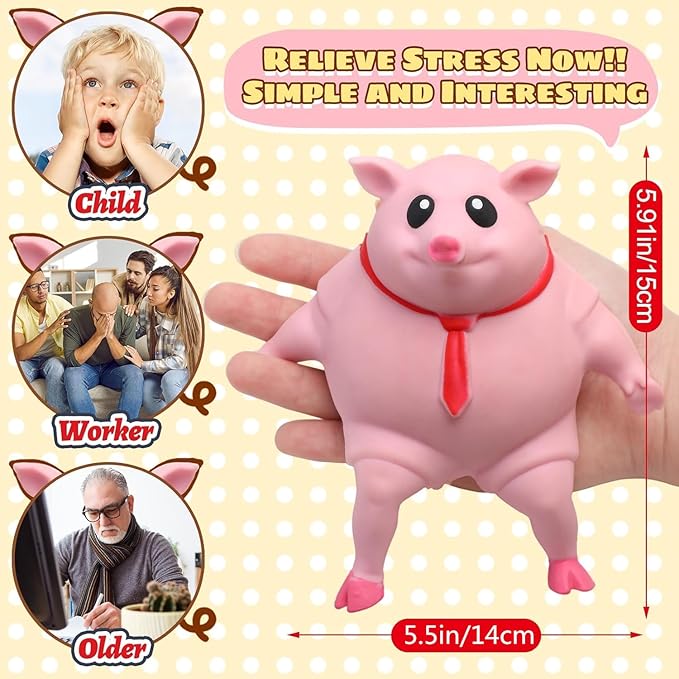 Stretchy Glue-Sand Filled Rubber Pig , Latex Piglet Soft Decompression Doll Toy,Squishy Pig Toy, Animal High-Elastic Stretchable, Decompression Toy for Adults and Children (Pig-S)