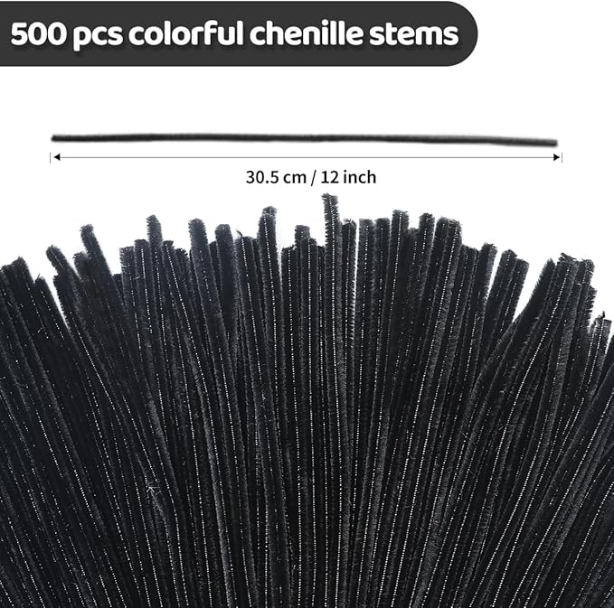 Eppingwin 500pcs Pipe Cleaners, Black Pipe Cleaners Craft Supplies, Chenille Stems for DIY Arts Crafts Project (Black)