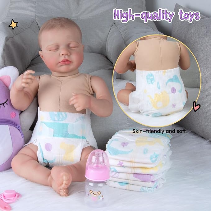 10 Pcs Reborn Baby Doll Diaper Bag Care and Feeding Set for 17-24 inches Reborn Dolls Newborn Baby Accessories with Unicorn Backpack Diapers Pacifier Bottle Comb