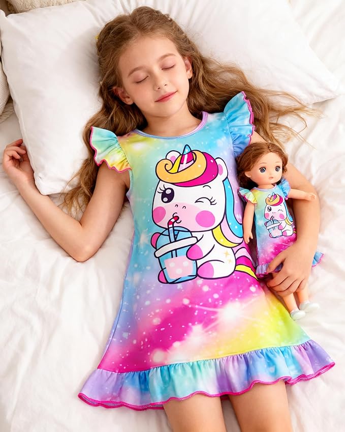 LQSZ Doll and Girl Matching Nightgown Outfit Pajamas Nightie Nightgown for Girls and Dolls Clothes