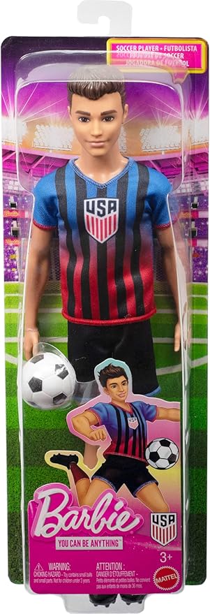 Barbie Careers USSF Soccer Fashion Ken Doll Dressed in Removable Sport-Themed Outfit & Shoes with Accessories