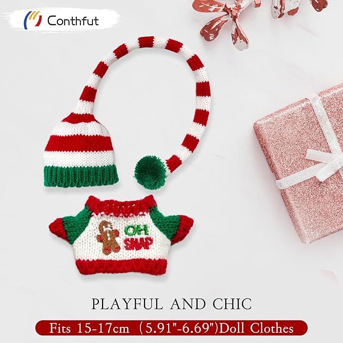 17cm Doll Clothes,15cm Dolls Christmas Outfit Set,Accessories for Dolls,Christmas Clothes Set (No Doll) (Green+Red 02)