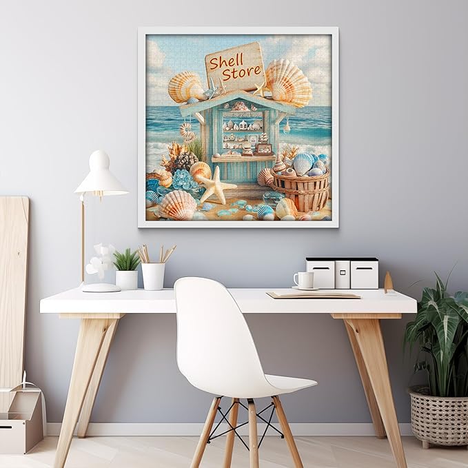 Seashells Puzzles for Adults 1000 Pieces, Beach Starfish Art Jigsaw Puzzles, Challenging Ocean Puzzle as Home Wall Art