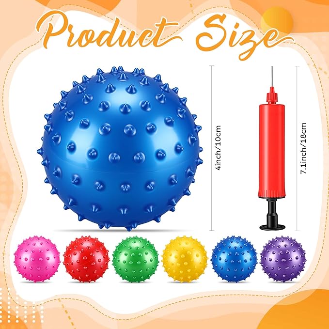 Bouncy Spiky Sensory Ball - Inflatable Massage Stress Fidget Toy Playground Balls for School Party Favors Outdoor Indoor