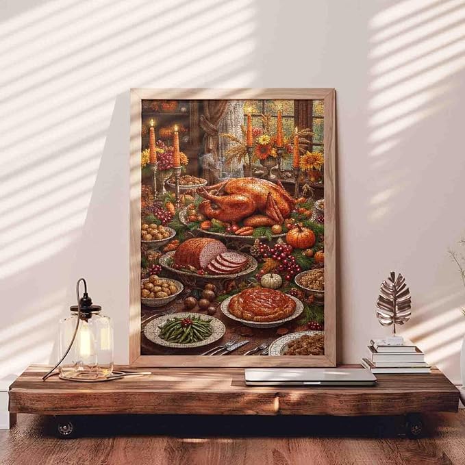 Turkey Dinner Jigsaw Puzzle for Adults Thanksgiving Autumn Puzzles 1000 Pieces Home Decor Gifts Intellectual Decompressing Fun Family Game 19.7 x 27.6 Inch