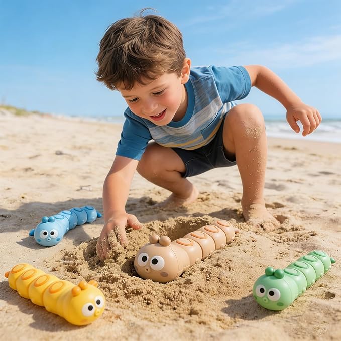 3Pcs Brown Wind-Up Caterpillar Toy - Mechanical Crawling Insect, Educational STEM Kids Toys for Toddlers, Safe Non-Toxic Baby Gift for Birthday Party (Brown 3Pcs)