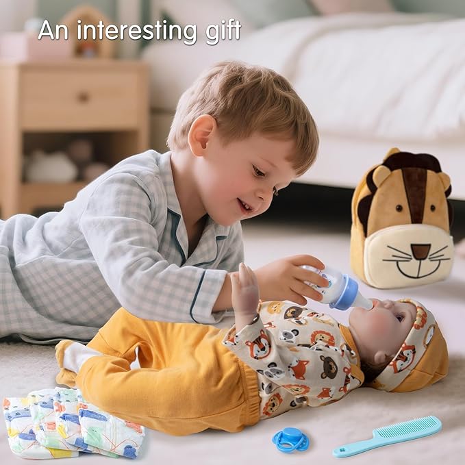 12 Pcs Reborn Baby Doll Clothes Boy for 17-22 Inch Babydolls Reborn Dolls Accessories Newborn Baby Clothes Set with Backpack