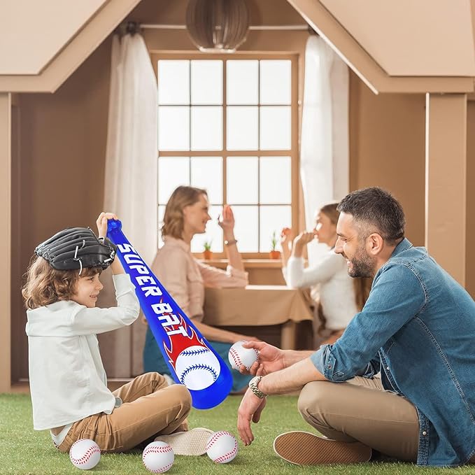 durony 12 Sets Inflatable Baseball Bats and Mini Foam Baseball Sports Stress Ball Sports Party Favors for Baseball Party Supplies Sports Theme Toy