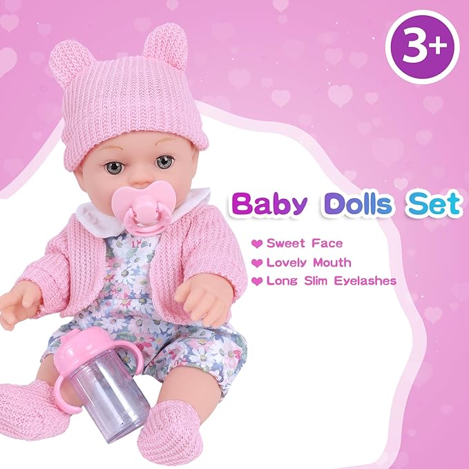 BDDOLL 12 Inch Baby Doll Backpack Playset with Dolls Clothes and Accessories Included Backpack, Washcloth, Bottles, Nipple,Socks, Hats