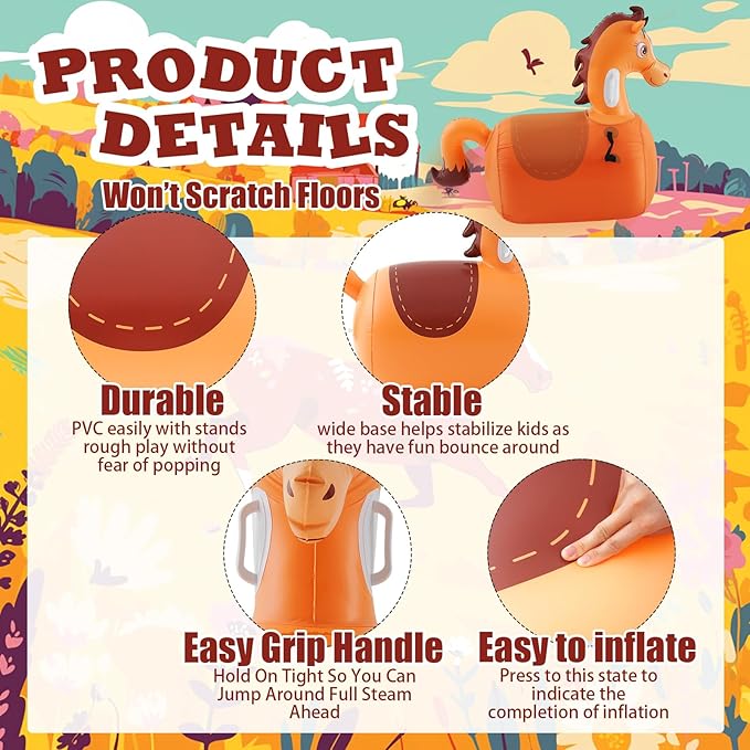 Hiboom 2 Pcs Giant Inflatable Hopping Toys 51 Inch Bouncer Animal Toys Ride on Animal Bouncy on Hopping for Birthday Party Gifts Supplies(Horse)