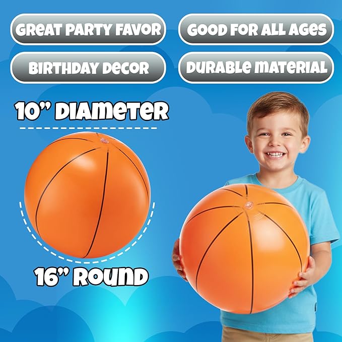 Inflatable Beach Balls (6 Pack) - 16-Inch Durable PVC Blow Up Beach Balls for Kids, Easy to Inflate, Summer Pool Float, Party Favors, Sports Theme Decorations, Giveaways & Outdoor Toys