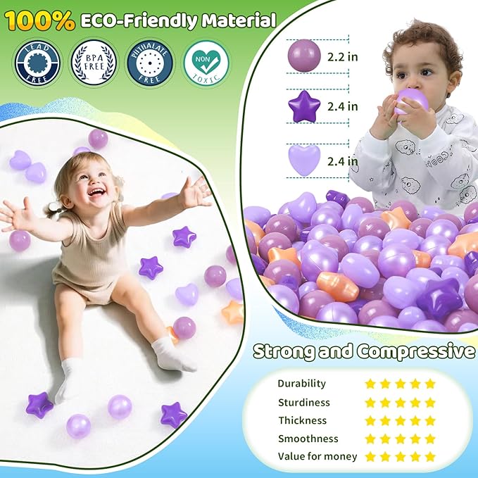 STARBOLO Star Ball Pit Balls for Toddlers -50 100 200 500 Plastic Shape Ball Non-Toxic Non-Phthalate Non-BPA for Safe Play,Baby Kids Shape Boys Girls Festival Party Decoration