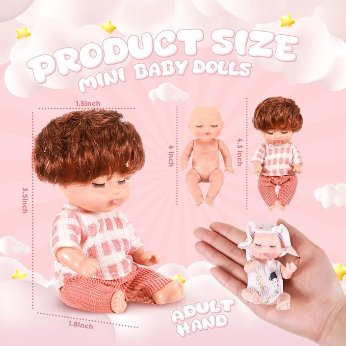 Hanaive 10 Pcs 4 Inch Mini Baby Dolls Lifelike Realistic Tiny Baby Dolls with Animal Clothes Cute Infant Figurine Gifts Set for Toddlers Girls Kids 3+ Easter Graduation Birthday(Cozy Style)